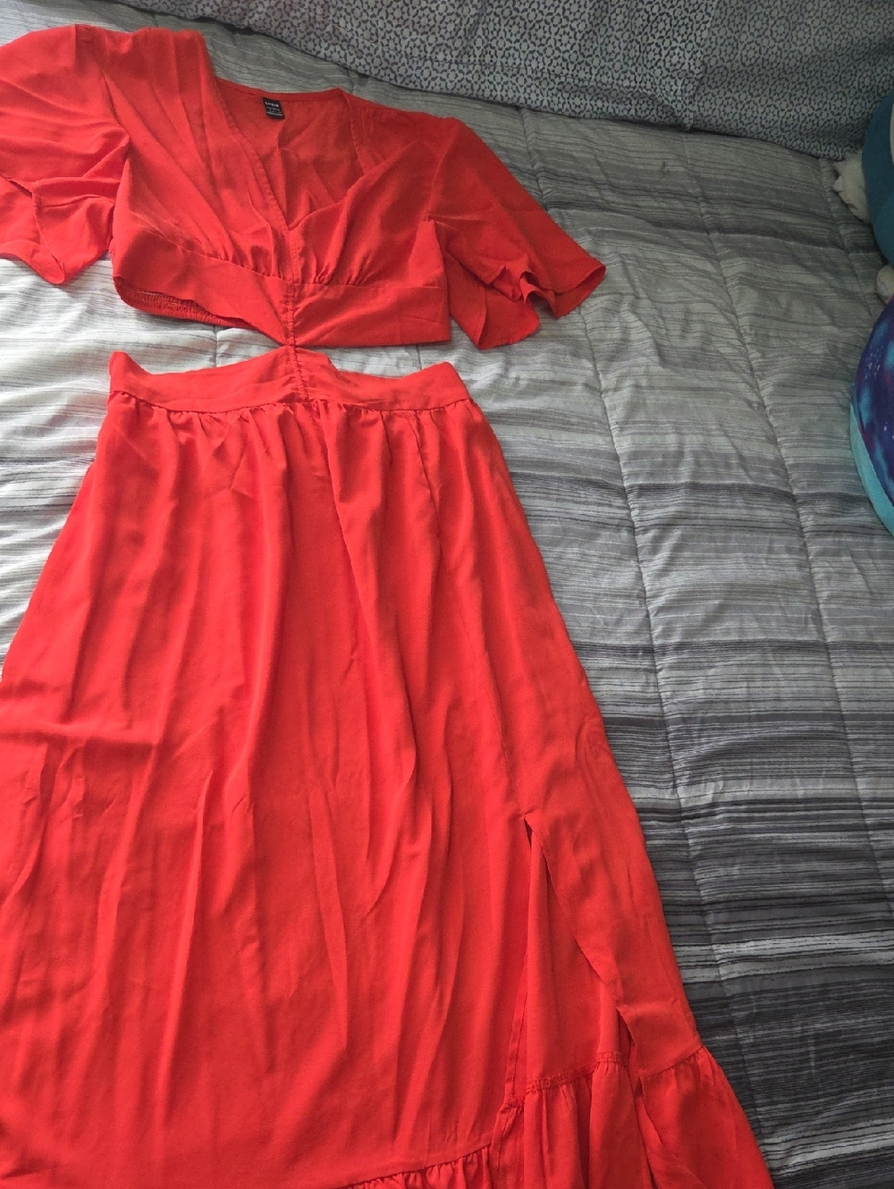 SHEIN Bright Red V-Neck Two-Piece Maxi Set